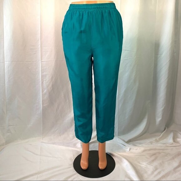 SECOND WIND VINTAGE SILK PANT LINED ELASTIC WAISTBAND HIGH RISE TROUSER WOMEN 10 - Picture 3 of 16